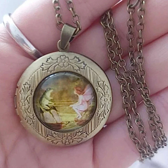 𝅺frog & Fairy Photo Locket Long Necklace. New - Picture 4 of 9